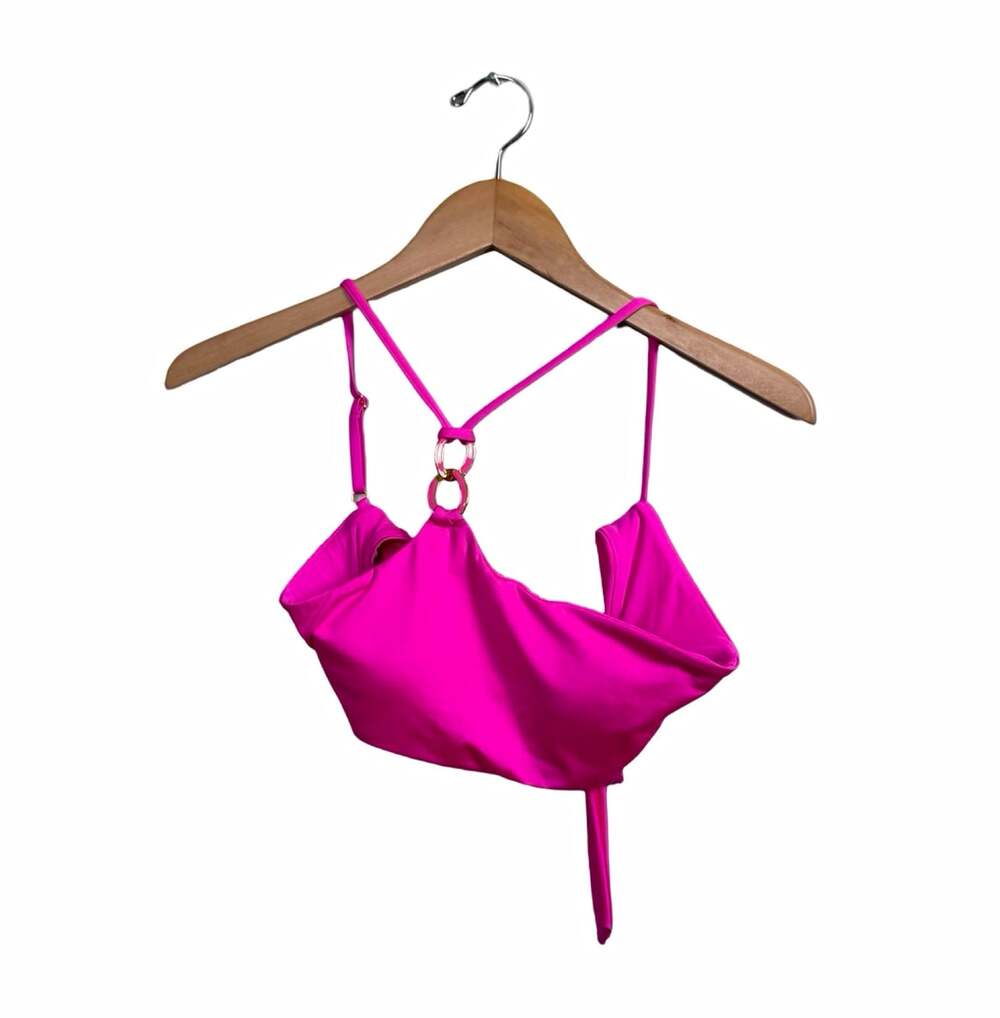 Trina Turk Women’s Solid Pink Ring Front Bikini Top Adjustable Straps
